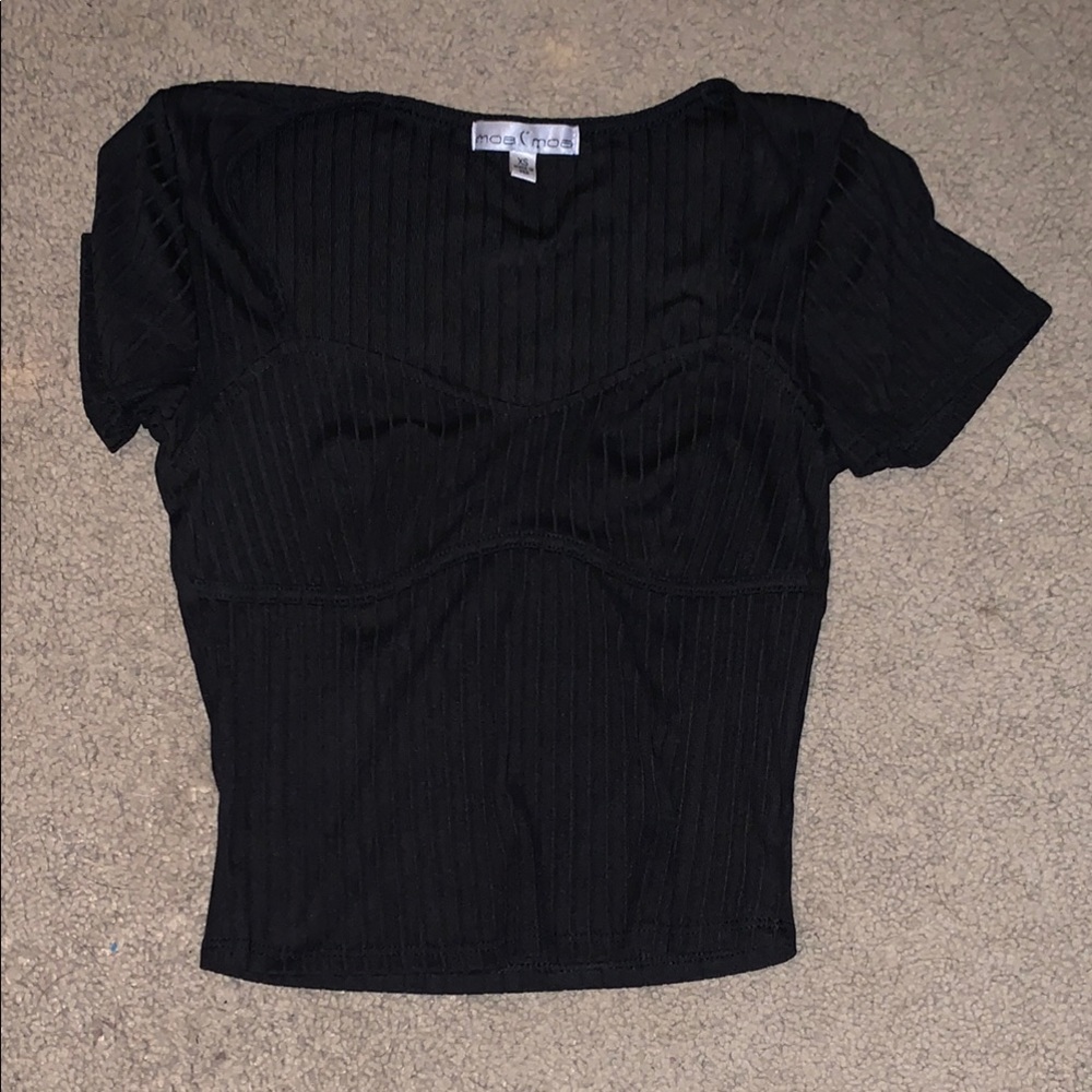 Moa Moa Black Ribbed Crop Blouse size xs